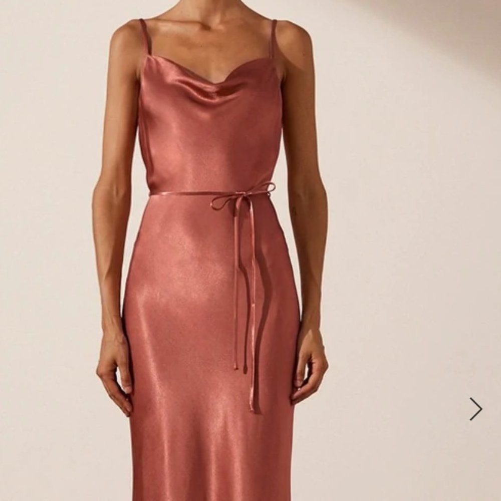 SHONA JOY - LA LUNE BIAS COWL MIDI DRESS - TERRACOTTA size 0
